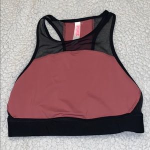 PINK dusty pink and black sports bra